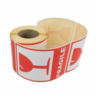 Papírenské zboží - Přepravní samolepicí etikety FRAGILE / Křehké (červený pohár) 80x120 mm, 200 ks 