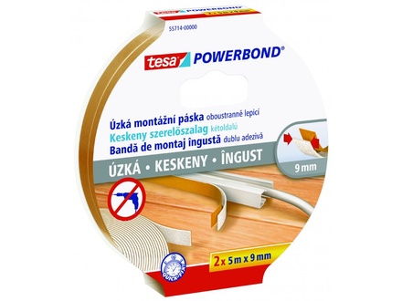 Papírenské zboží - Montážní páska "Powerbond 55714", úzká, 2 x 9 mm x 5 m, TESA