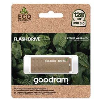 Papírenské zboží - Goodram USB flash disk, USB 3.0, 128GB, UME3 ECO FRIENDLY, hnědý, UME3-1280EFR11, USB A,