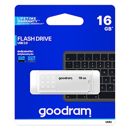 Papírenské zboží - Goodram USB flash disk, USB 2.0, 16GB, UME2, bílý, UME2-0160W0R11, USB A, s krytkou