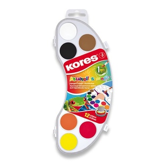 Papírenské zboží - Vodové barvy Kores Akuarellas 12 barev, průměr 25 mm