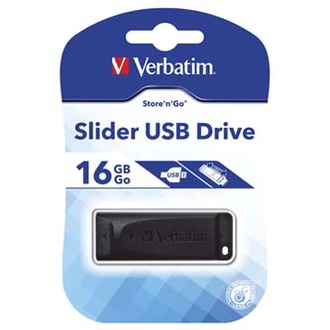 Papírenské zboží - Verbatim USB flash disk, USB 2.0, 16GB, Slider, Store N Go, černý, 98696, USB A, s výsuvn