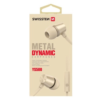 Papírenské zboží - SWISSTEN YS500, sluchátka s mikrofonem, bez ovládání hlasitosti, zlatá, špuntová typ 3.5