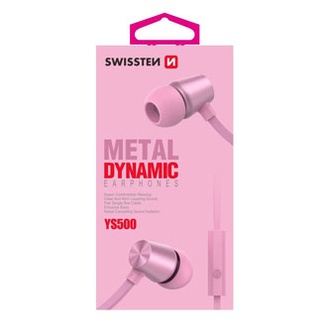Papírenské zboží - SWISSTEN YS500, sluchátka s mikrofonem, bez ovládání hlasitosti, růžová, špuntová typ 3.5