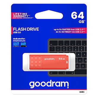 Papírenské zboží - Goodram USB flash disk, USB 3.0 (3.2 Gen 1), 64GB, UME3, oranžový, UME3-0640O0R11, USB A,