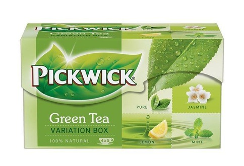 Papírenské zboží - Čaj, zelený, 20x2 g, PICKWICK, "Green tea variation", citrón, lemon, jasmín, earl grey, má