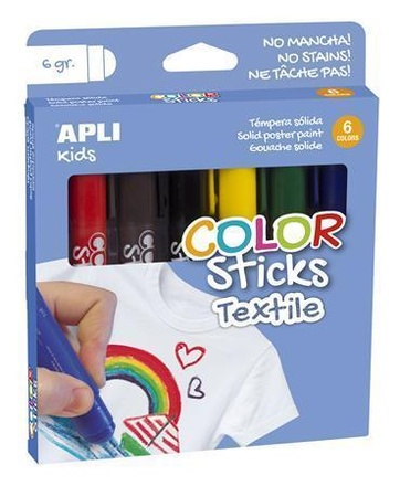 Papírenské zboží - Křídy na textil "Color Sticks", mix barev, zatahovací, 6 ks, APLI