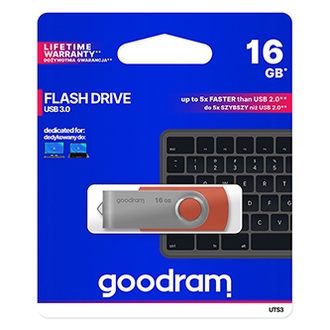 Papírenské zboží - Goodram USB flash disk, USB 3.0 (3.2 Gen 1), 16GB, UTS3, červený, UTS3-0160R0R11, USB A,