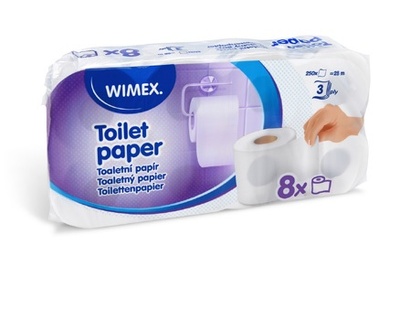 Papírenské zboží - Toaletní papír (FSC Mix) 3vrstvý bílý O12cm 28m 250 útržků [8 ks]