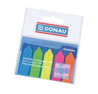 Papírenské zboží - Záložky, okraj ve tvaru šipky, 5x25 lístků, 12x45 mm, DONAU, neonové barvy