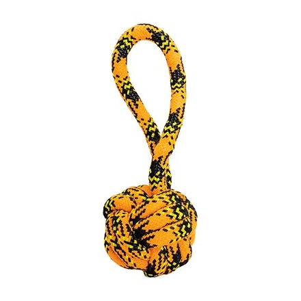 Papírenské zboží - Přetahovadlo s uzlovaným míčem HipHop ROPE  o 7cm /20 cm, neon oranžová, černá, žlutá