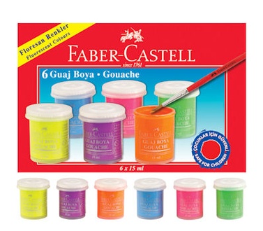 Papírenské zboží - Temperové barvy 15ml 6 barev, neonové Faber Castell 160403