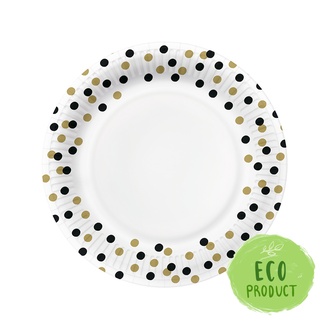 Papírenské zboží - Papírový talíř PAW Eco 23 cm Confetti - gold / black
