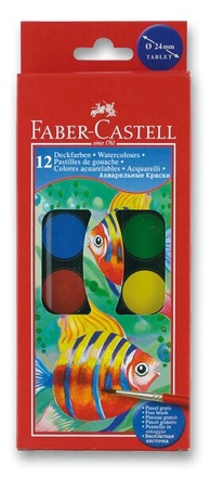 Papírenské zboží - Vodové barvy Faber-Castell 12 barev, průměr 24 mm