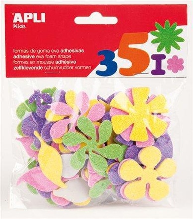 Papírenské zboží - Pěnovka, samolepící, s glitry, tvary květin, mix barev, APLI "Eva Sheets"