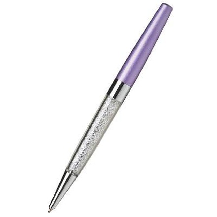Papírenské zboží - Kuličkové pero s bílými krystaly v dolní části "MADE WITH SWAROVSKI ELEMENTS", světle fial
