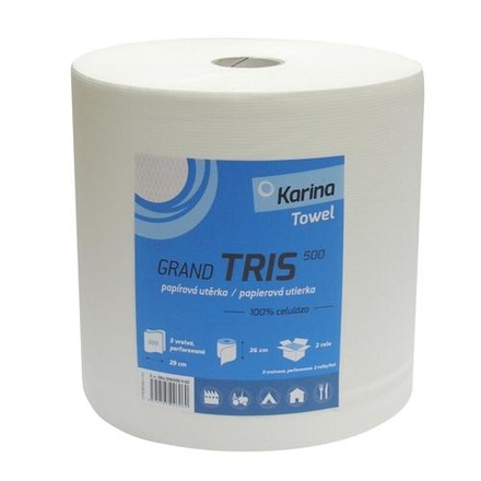 Papírenské zboží - Papírový ručník TRIS 500 3 vrstvý š. 26cm - bílý / celulóza [1 ks]