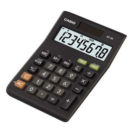 Papírenské zboží - Casio Kalkulačka MS 8 B S, černá, stolní s výpočtem DPH, osmimístná