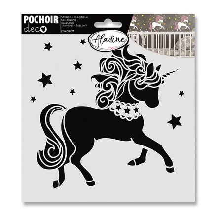Papírenské zboží - Plastová šablona AladinE - Jednorožec 20 x 20 cm