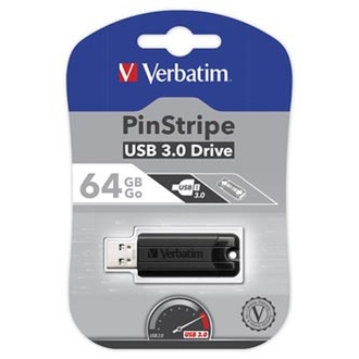 Papírenské zboží - Verbatim USB flash disk, USB 3.0 (3.2 Gen 1), 64GB, PinStripe, Store N Go, černý, 49318,