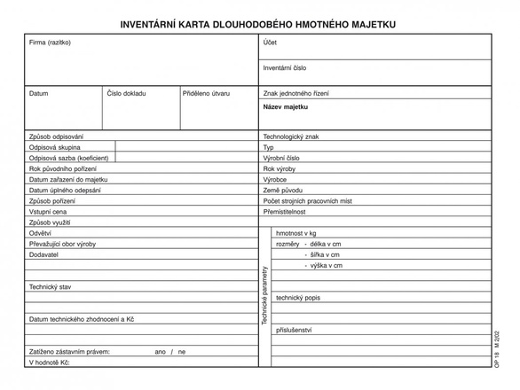 Papírenské zboží - Inventární karty DHM, A5, volný list 1018