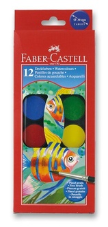 Papírenské zboží - Vodové barvy Faber-Castell 190013, 12 barev, průměr 30 mm