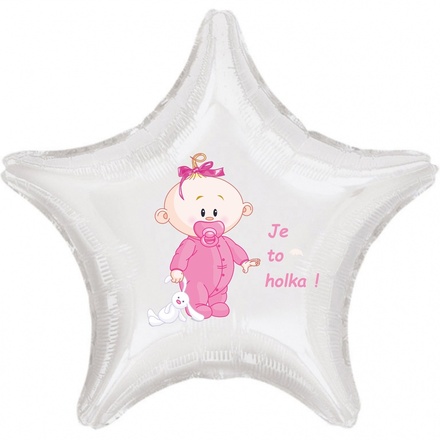 Papírenské zboží - Balónek bílý fóliový srdíčko Je to holka! - hvězda