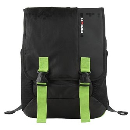 Papírenské zboží - Batoh na notebook 15,6&quot;, černý se zelenými prvky z nylonu, NB006, Crown
