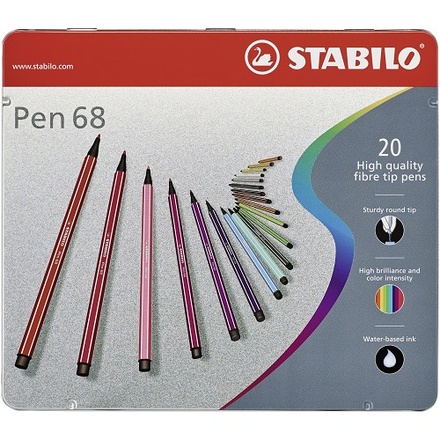 Papírenské zboží - Prémiový vláknový fix - STABILO Pen 68 - 20 ks sada v plechu