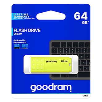 Papírenské zboží - Goodram USB flash disk, USB 2.0, 64GB, UME2, žlutý, UME2-0640Y0R11, USB A, s krytkou