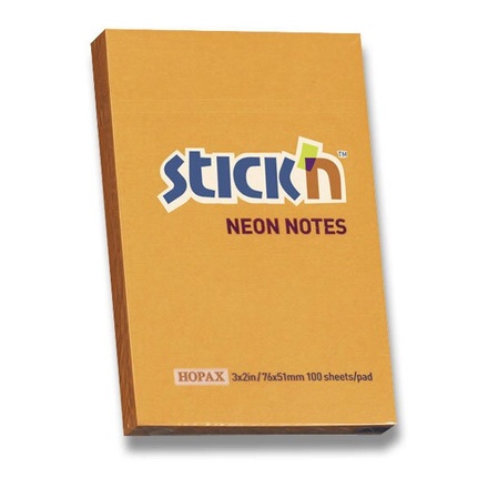 Papírenské zboží - Samolepicí bloček Hopax Stick’n Notes Neon oranžový