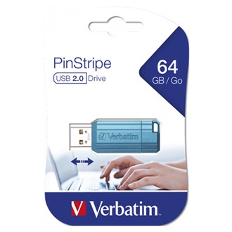 Papírenské zboží - Verbatim USB flash disk, USB 2.0, 64GB, PinStripe, Store N Go, modrý, 49961, USB A, s výs