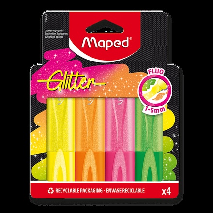 Papírenské zboží - Zvýrazňovač Maped Glitter Fluo 4 ks, blistr