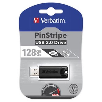 Papírenské zboží - Verbatim USB flash disk, USB 3.0 (3.2 Gen 1), 128GB, PinStripe, Store N Go, černý, 49319,