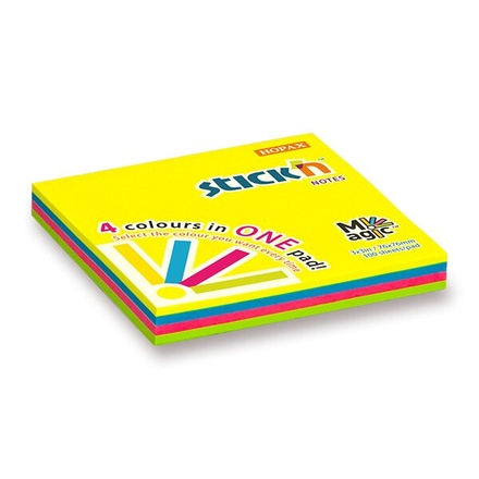 Papírenské zboží - Samolepicí bloček Hopax Stick’n Notes Magic Pads 76 x 76 mm, 100 listů, neonový