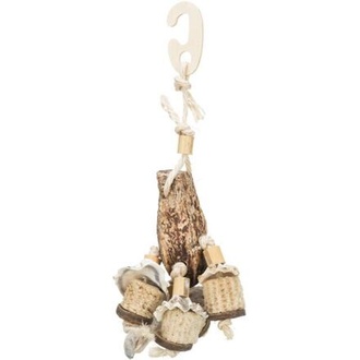 Papírenské zboží - Závěsná přírodní hračka pro papoušky, mahagon/mušle, 26 cm 