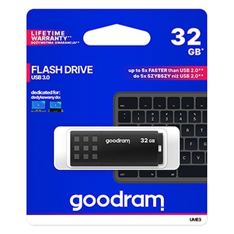 Papírenské zboží - Goodram USB flash disk, USB 3.0 (3.2 Gen 1), 32GB, UME3, černý, UME3-0320K0R11, USB A, s