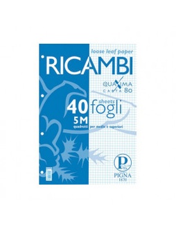 Papírenské zboží - Listy do kroužkových šanonů "Ricambi", bílé, čtverečkované, A4, 40 listů, PIGNA