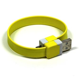Papírenské zboží - Kabel USB (2.0), USB A M- USB micro M, 0.25m, žlutý, Logo, blistr, náramek