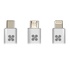 Papírenské zboží - USB kábel (2.0), USB A M - microUSB M + Apple Lightning M + USB C M, 1.2m, guľatý, strieborný, Promate, Opletený, Trio