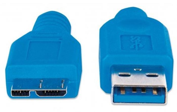 Papírenské zboží - USB 3.0 kabel, USB  - micro USB , 1 m, MANHATTAN, modrý