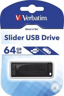 Papírenské zboží - 64GB USB Flash 2.0 "Slider", VERBATIM, černý